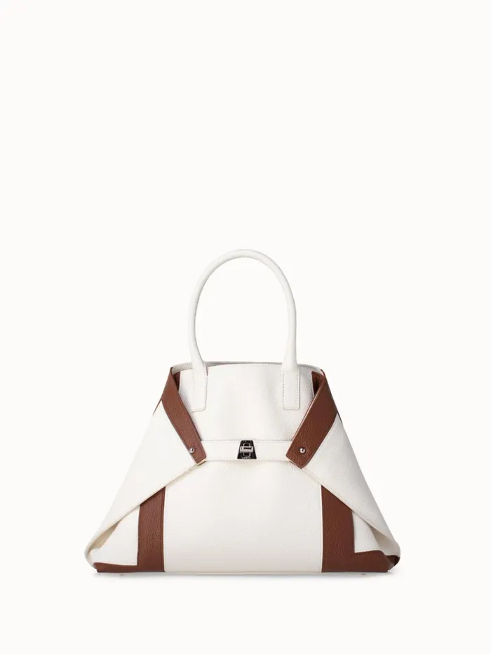 Small Messenger Bag In Leather Intarsien Whitecaramel Women Akris Tote Bags