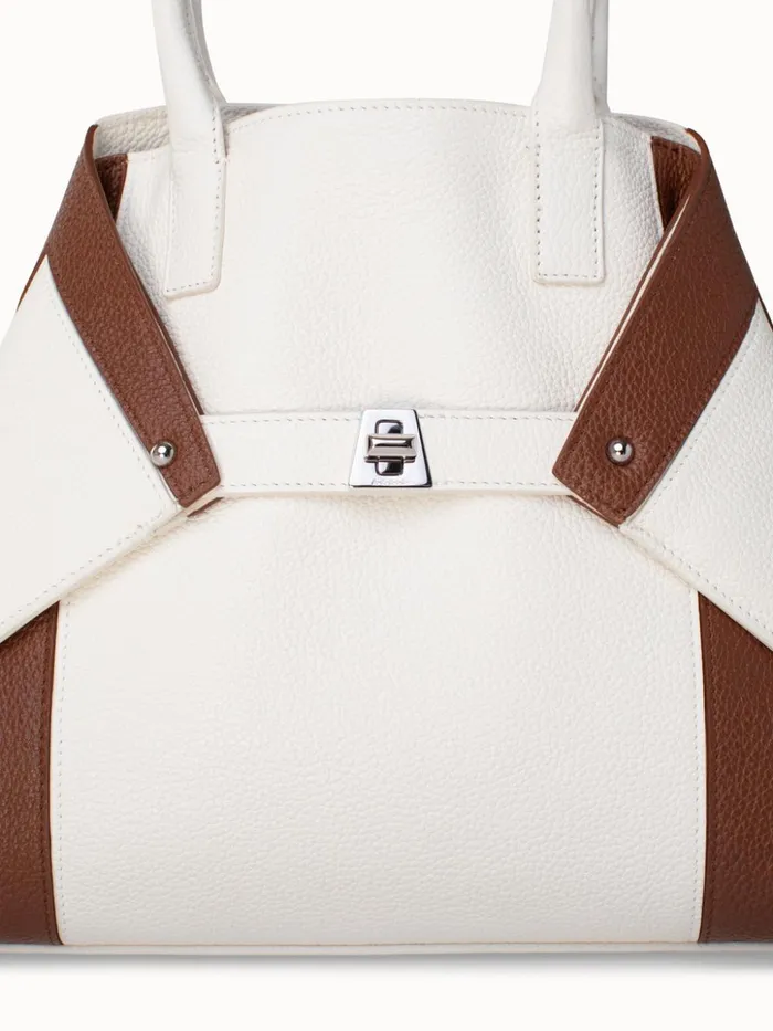 Small Messenger Bag In Leather Intarsien Whitecaramel Women Akris Tote Bags