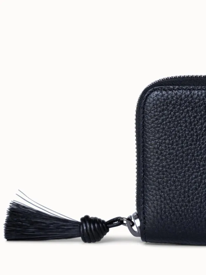Small Zip Around Wallet In Leather Black Women Akris Wallets