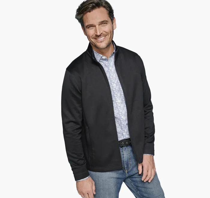 Solid FullZip Knit Jacket Black Coats Jackets and Vests Johnston and Murphy Men