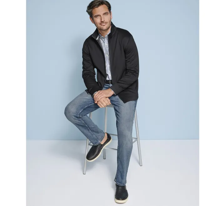 Solid FullZip Knit Jacket Black Coats Jackets and Vests Johnston and Murphy Men