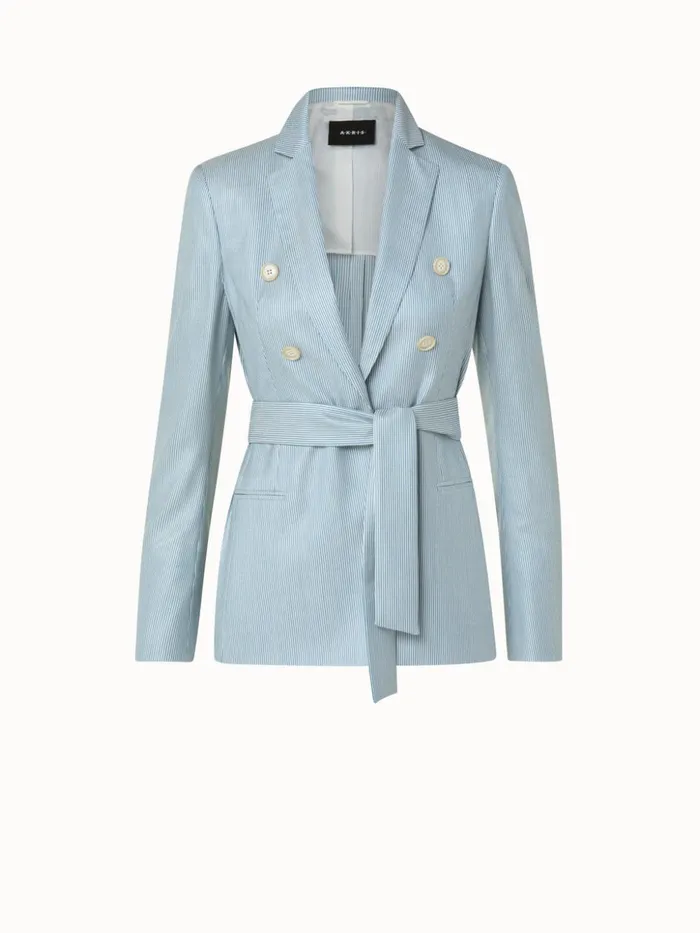 Striped Cashmere Silk Faux DoubleBreasted Jacket Alpseeecru Women Akris Jackets