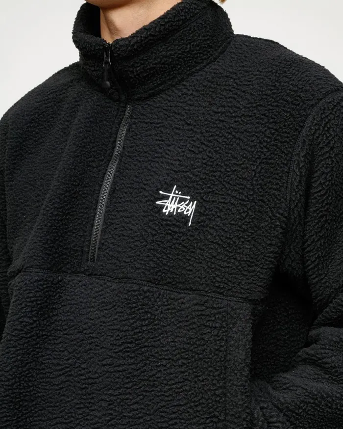 Stussy Outerwear POLAR FLEECE HALF ZIP MOCK NECK Black 8211 MenWomen