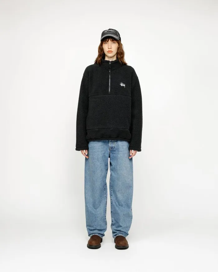 Stussy Outerwear POLAR FLEECE HALF ZIP MOCK NECK Black 8211 MenWomen