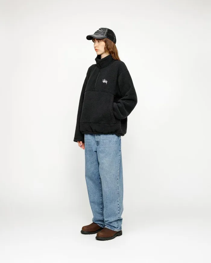 Stussy Outerwear POLAR FLEECE HALF ZIP MOCK NECK Black 8211 MenWomen