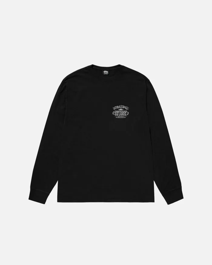 Stussy Tees WORLDWIDE LS TEE PIGMENT DYED Black 8211 MenWomen