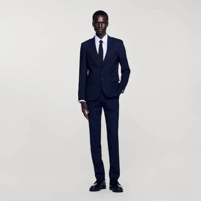 Suits and Blazers Men SANDRO Classic Wool Suit Jacket Navy Blue