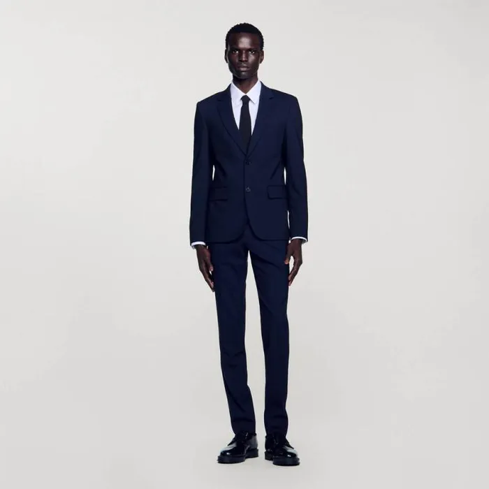 Suits and Blazers Men SANDRO Classic Wool Suit Jacket Navy Blue
