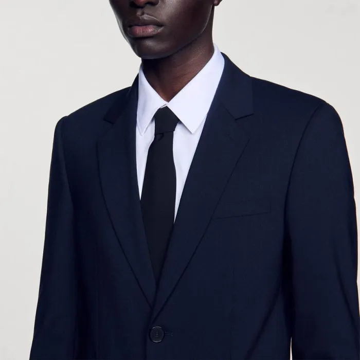 Suits and Blazers Men SANDRO Classic Wool Suit Jacket Navy Blue