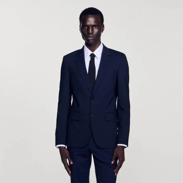 Suits and Blazers Men SANDRO Classic Wool Suit Jacket Navy Blue
