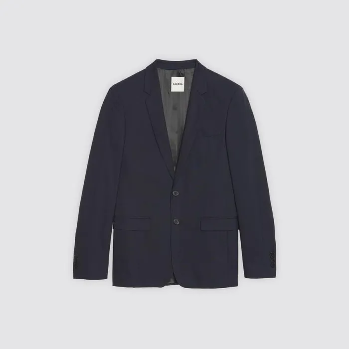 Suits and Blazers Men SANDRO Classic Wool Suit Jacket Navy Blue