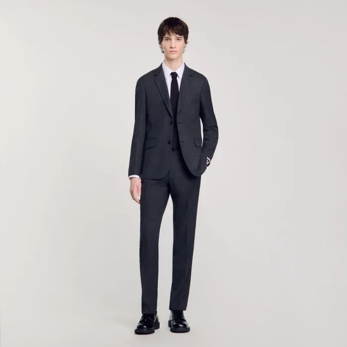 Suits and Blazers Men SANDRO Wool Suit Jacket Mocked Grey