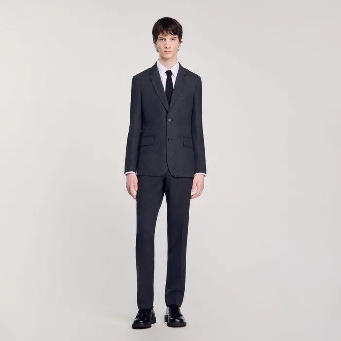 Suits and Blazers Men SANDRO Wool Suit Jacket Mocked Grey