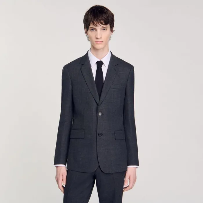 Suits and Blazers Men SANDRO Wool Suit Jacket Mocked Grey