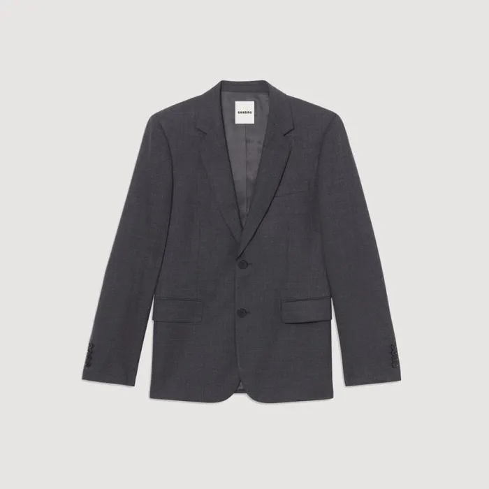 Suits and Blazers Men SANDRO Wool Suit Jacket Mocked Grey