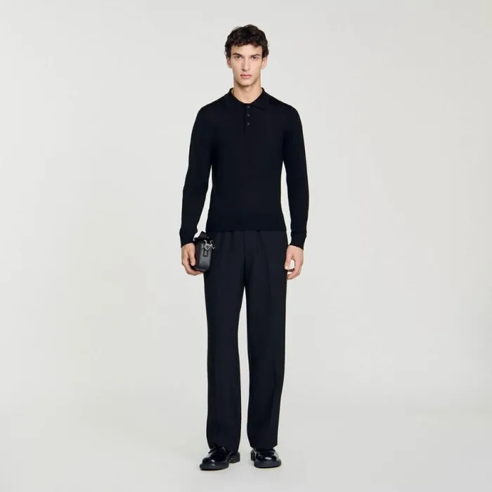 Sweaters and Cardigans Men SANDRO Fine Knit Polo Shirt Black
