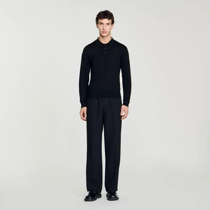 Sweaters and Cardigans Men SANDRO Fine Knit Polo Shirt Black