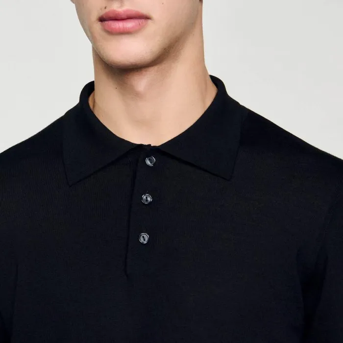 Sweaters and Cardigans Men SANDRO Fine Knit Polo Shirt Black
