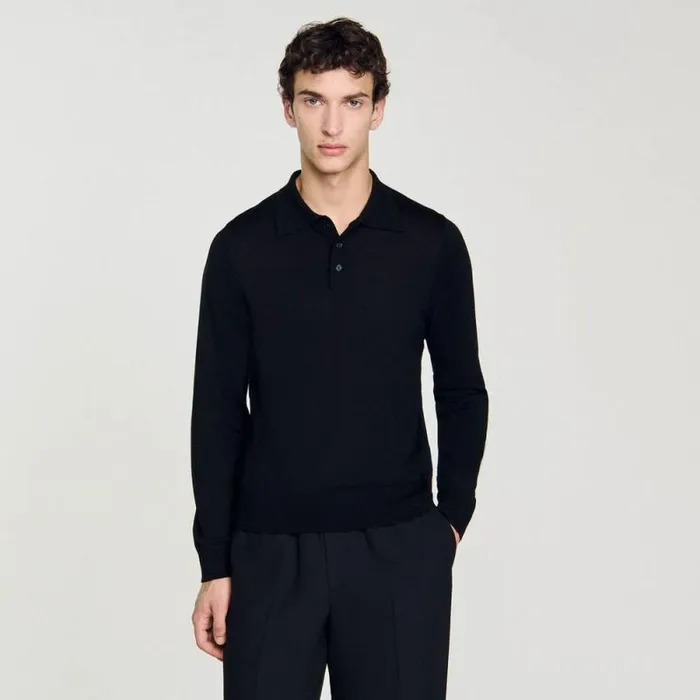 Sweaters and Cardigans Men SANDRO Fine Knit Polo Shirt Black