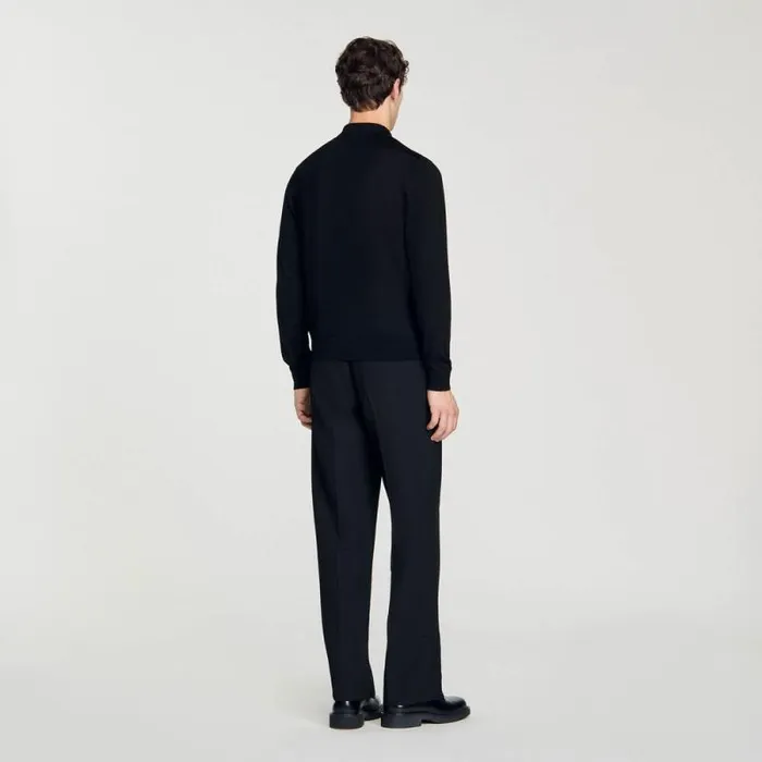 Sweaters and Cardigans Men SANDRO Fine Knit Polo Shirt Black