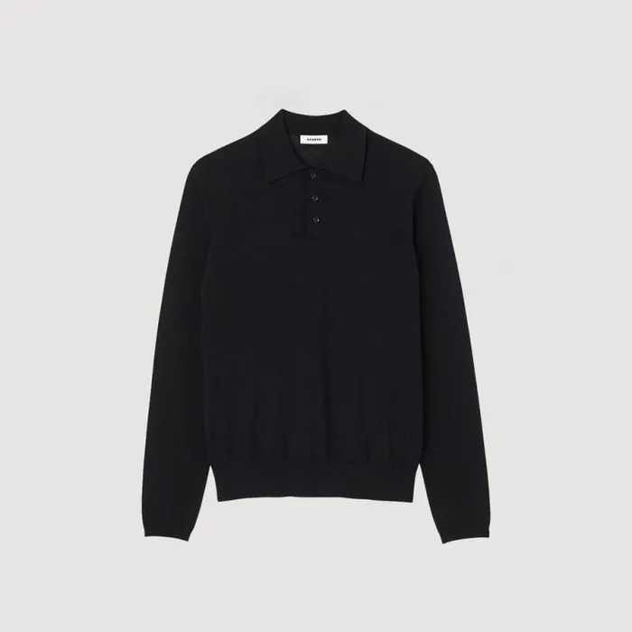 Sweaters and Cardigans Men SANDRO Fine Knit Polo Shirt Black