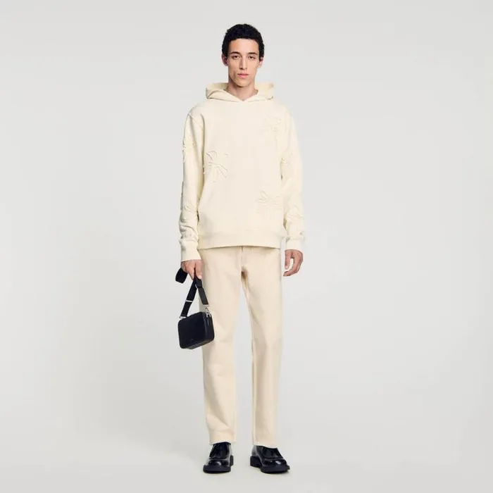 Sweaters and Cardigans Men SANDRO Floral Hoodie Ecru