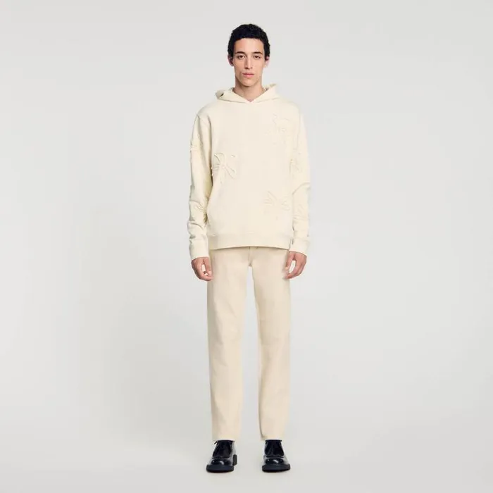 Sweaters and Cardigans Men SANDRO Floral Hoodie Ecru
