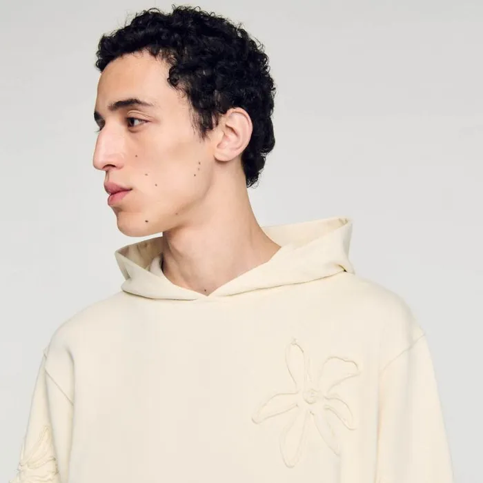 Sweaters and Cardigans Men SANDRO Floral Hoodie Ecru