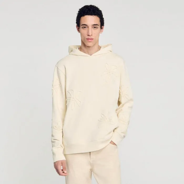 Sweaters and Cardigans Men SANDRO Floral Hoodie Ecru