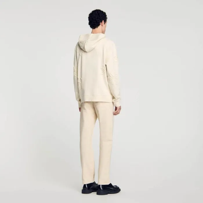 Sweaters and Cardigans Men SANDRO Floral Hoodie Ecru