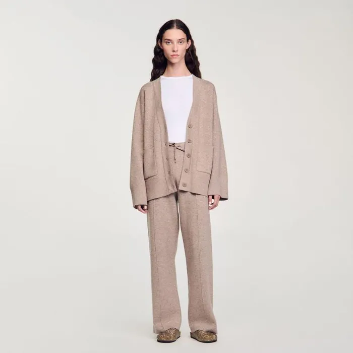 Sweaters and Cardigans Women SANDRO Long Rhinestone Cardigan Beige