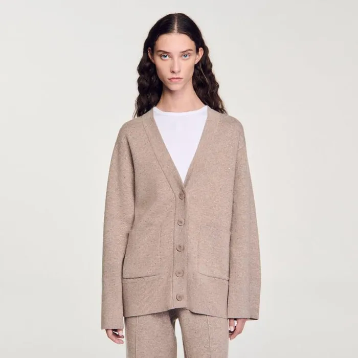 Sweaters and Cardigans Women SANDRO Long Rhinestone Cardigan Beige