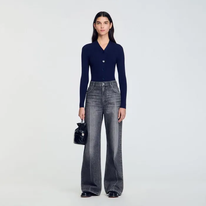 Sweaters and Cardigans Women SANDRO Rib Knit Cardigan Navy Blue