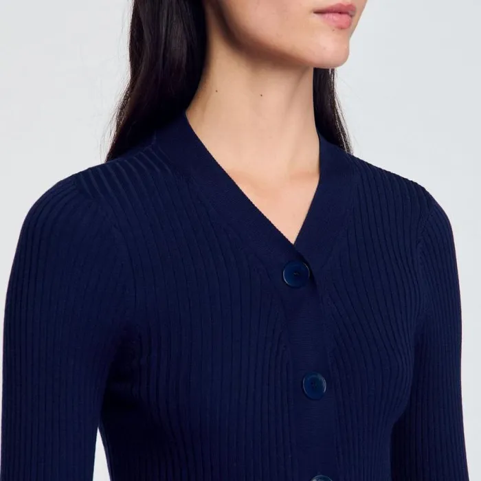 Sweaters and Cardigans Women SANDRO Rib Knit Cardigan Navy Blue