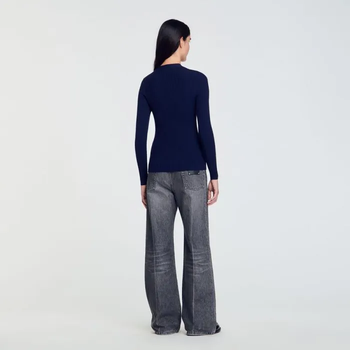 Sweaters and Cardigans Women SANDRO Rib Knit Cardigan Navy Blue