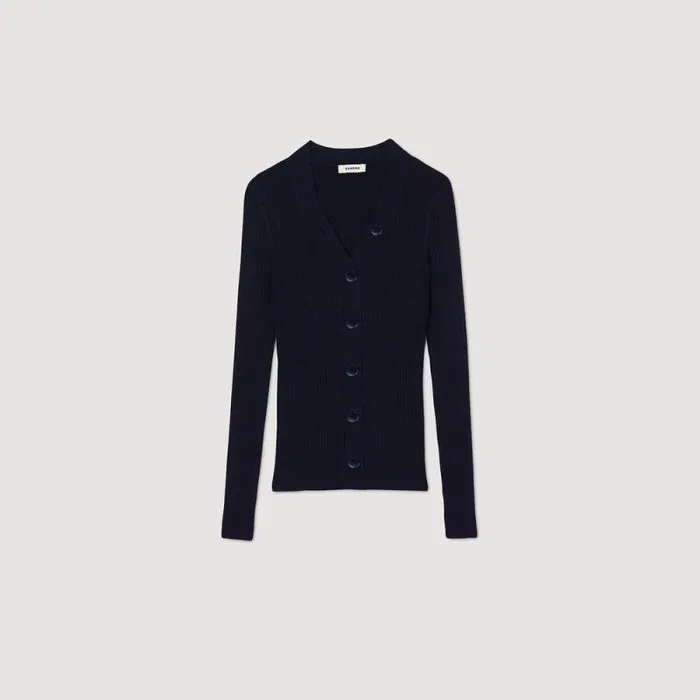 Sweaters and Cardigans Women SANDRO Rib Knit Cardigan Navy Blue