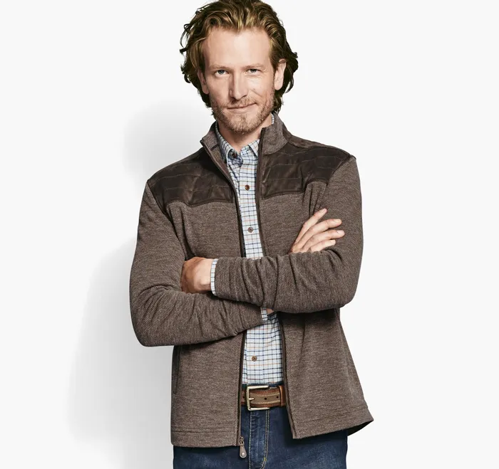Sweaters and Knits QuiltedYoke FullZip Brown Johnston and Murphy Men