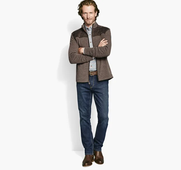 Sweaters and Knits QuiltedYoke FullZip Brown Johnston and Murphy Men