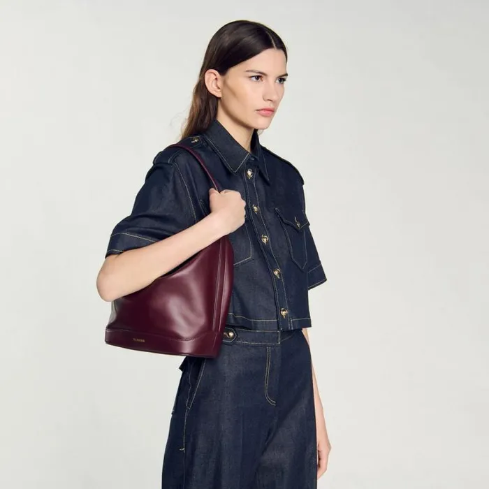 Swimwear MenWomen SANDRO Leather Bucket Bag TANGOSO Burgundy