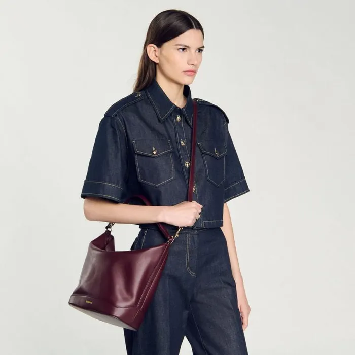 Swimwear MenWomen SANDRO Leather Bucket Bag TANGOSO Burgundy