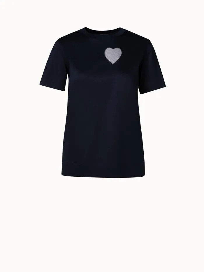 TShirt With Tulle Heart Insert Black Women Akris Tops