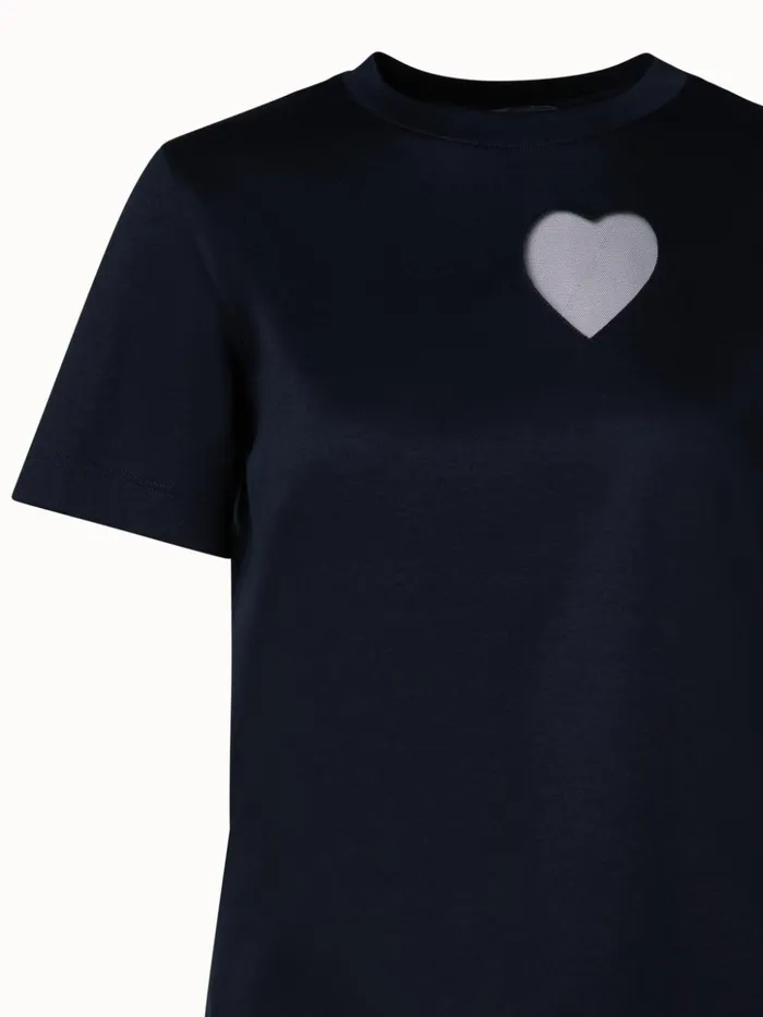 TShirt With Tulle Heart Insert Black Women Akris Tops