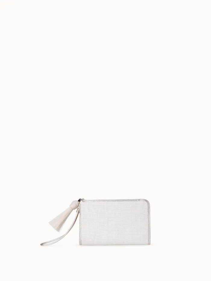 Tassel Pouch In Raffia And Leather Ecrustucco Women Akris Clutches