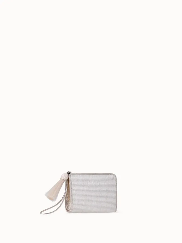 Tassel Pouch In Raffia And Leather Ecrustucco Women Akris Clutches