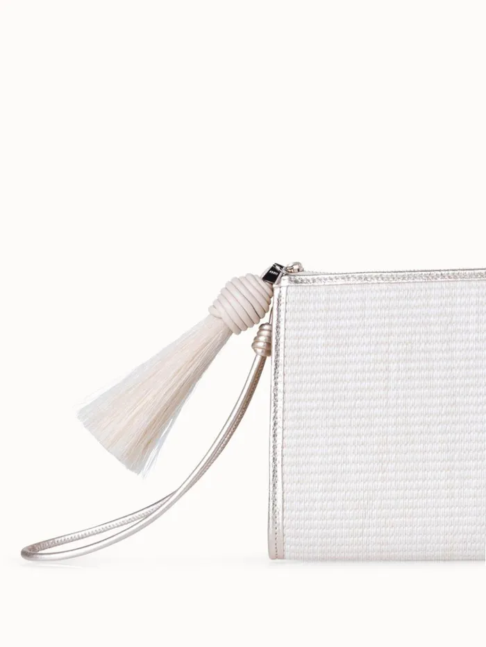 Tassel Pouch In Raffia And Leather Ecrustucco Women Akris Clutches
