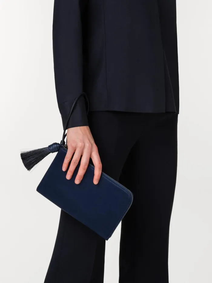 Tassel Pouch In Satin Fabric Denim Women Akris Clutches