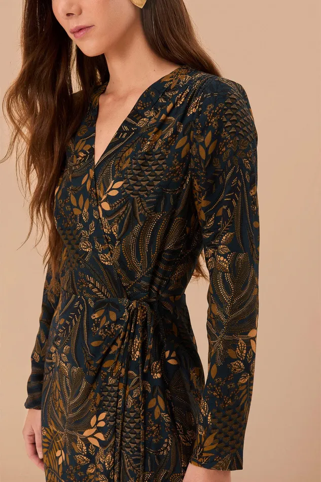 Teal Dotted Forest Lenzing Ecovero Viscose Wrap Mini Dress Women Farm Rio Mini Dresses