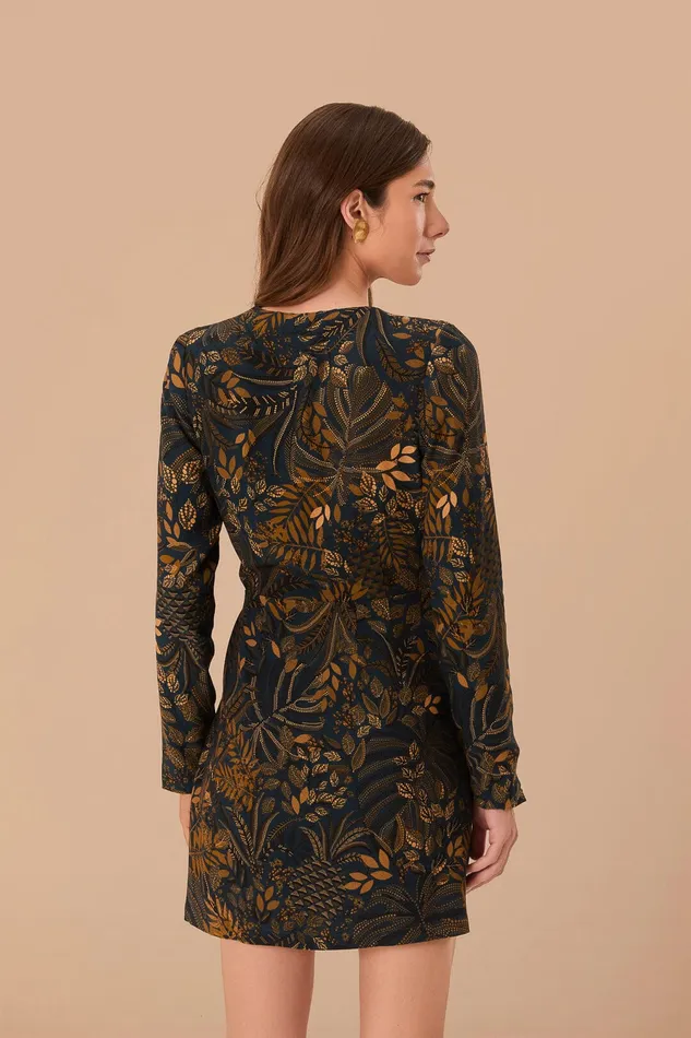 Teal Dotted Forest Lenzing Ecovero Viscose Wrap Mini Dress Women Farm Rio Mini Dresses