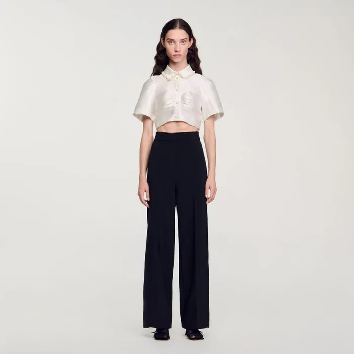 Tops and Shirts Women SANDRO Beaded Satineffect Cropped Shirt White