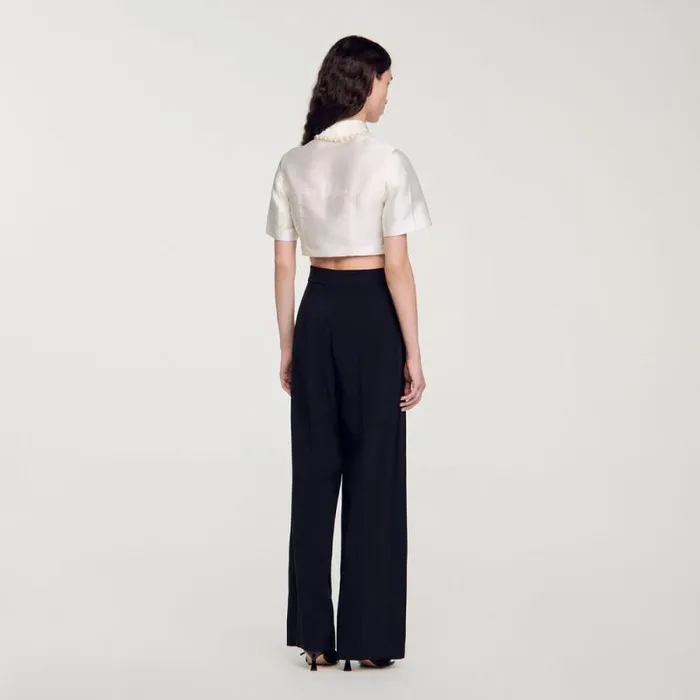 Tops and Shirts Women SANDRO Beaded Satineffect Cropped Shirt White